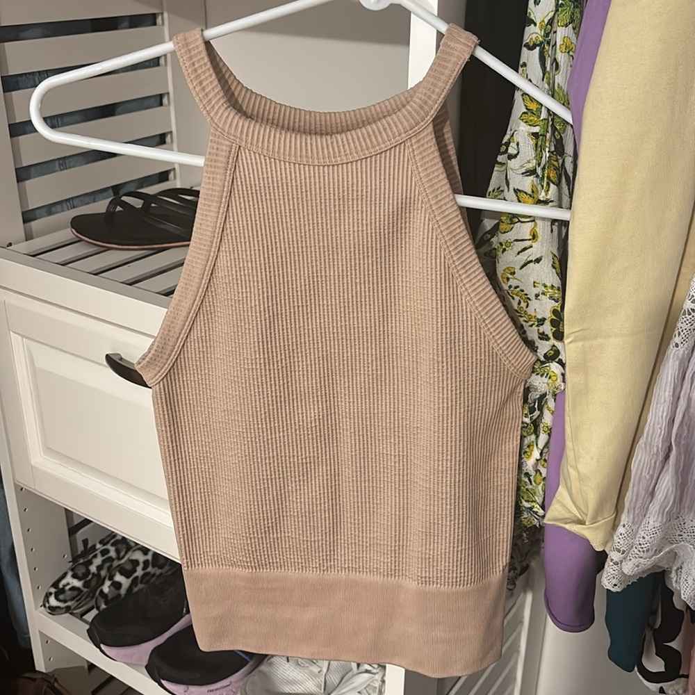 Free People Beige Ribbed Tank Top